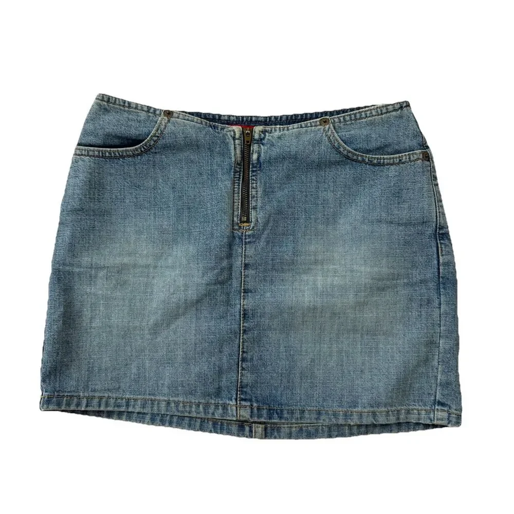 GUESS Jeans Mini‎ Skirt Womens 24 Blue Mini USA Y2K Vintage Zip Front Boho